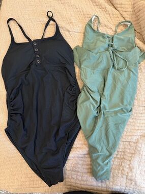 Maternity Black and Sage One-Piece Swimsuits - Classic Solid Colors